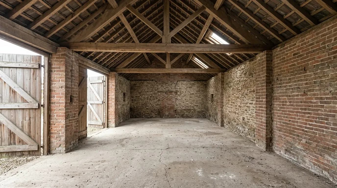 Barn interior, UK (Virtual Staging), before staging