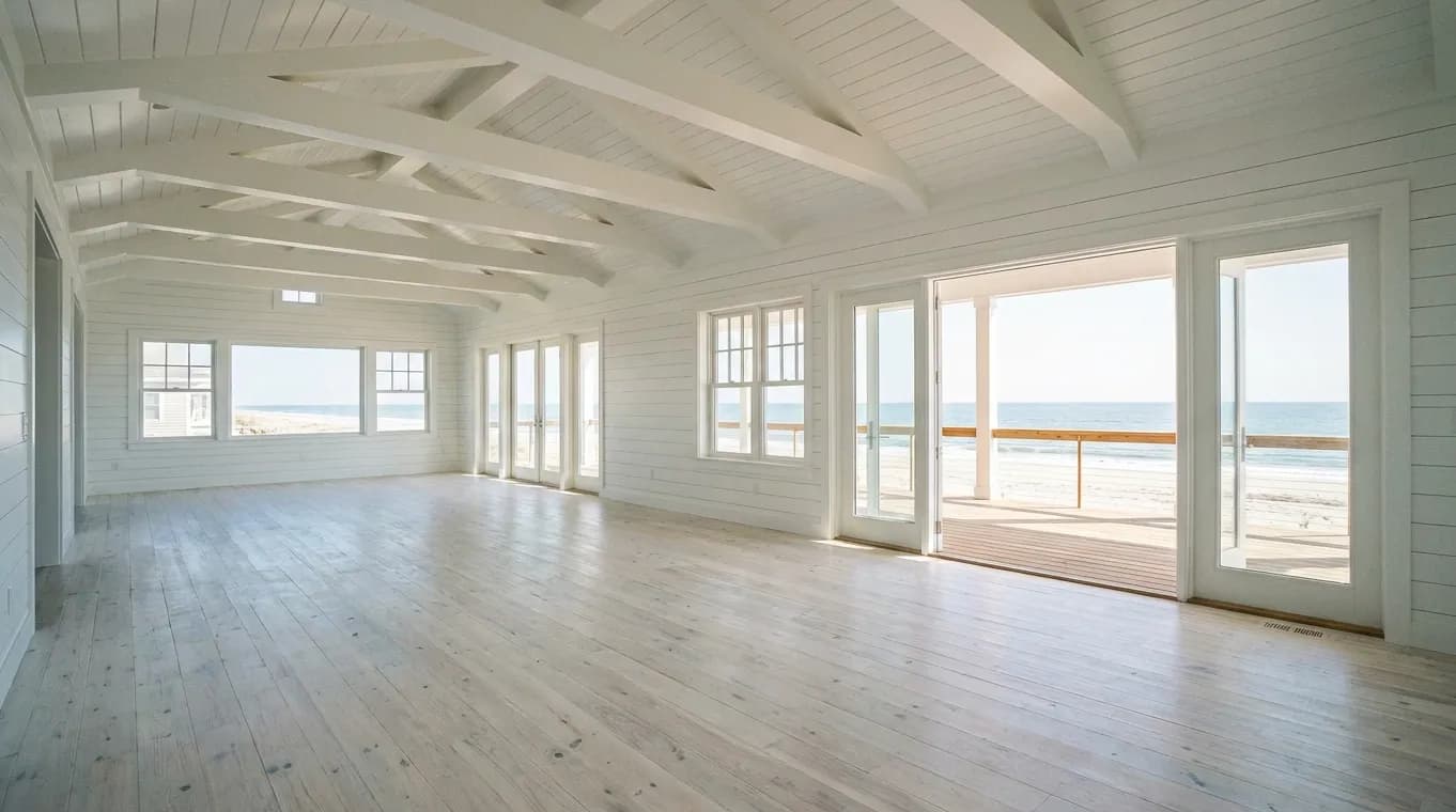 Beach house living room, US (Virtual Staging), before staging
