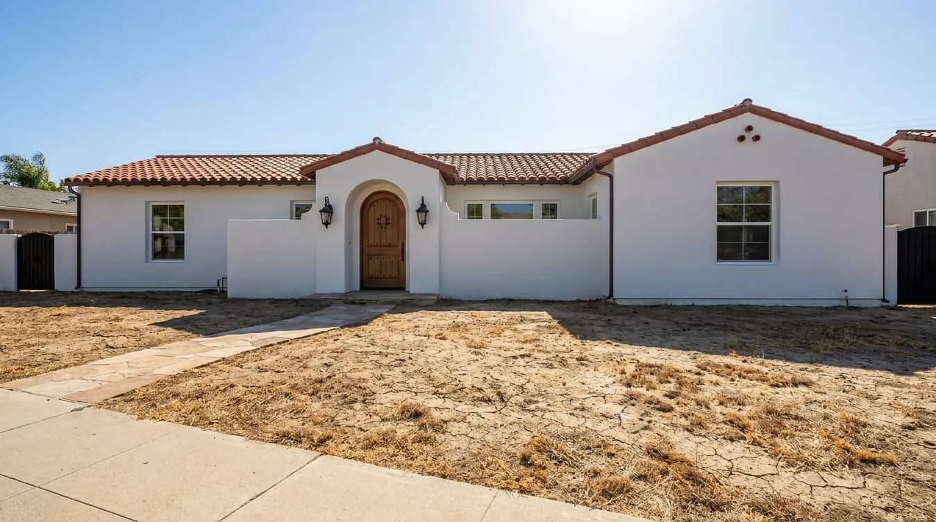 Spanish-style front yard, US (Exterior Enhancement), before staging
