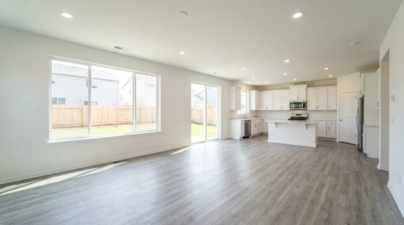 Open-plan living, US (Virtual Staging), before staging